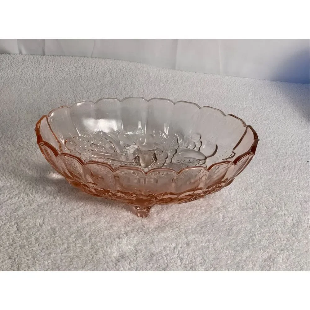 Vintage Indiana Glass Co. Pink Glass Footed Fruit Bowl “Harvest Grape”